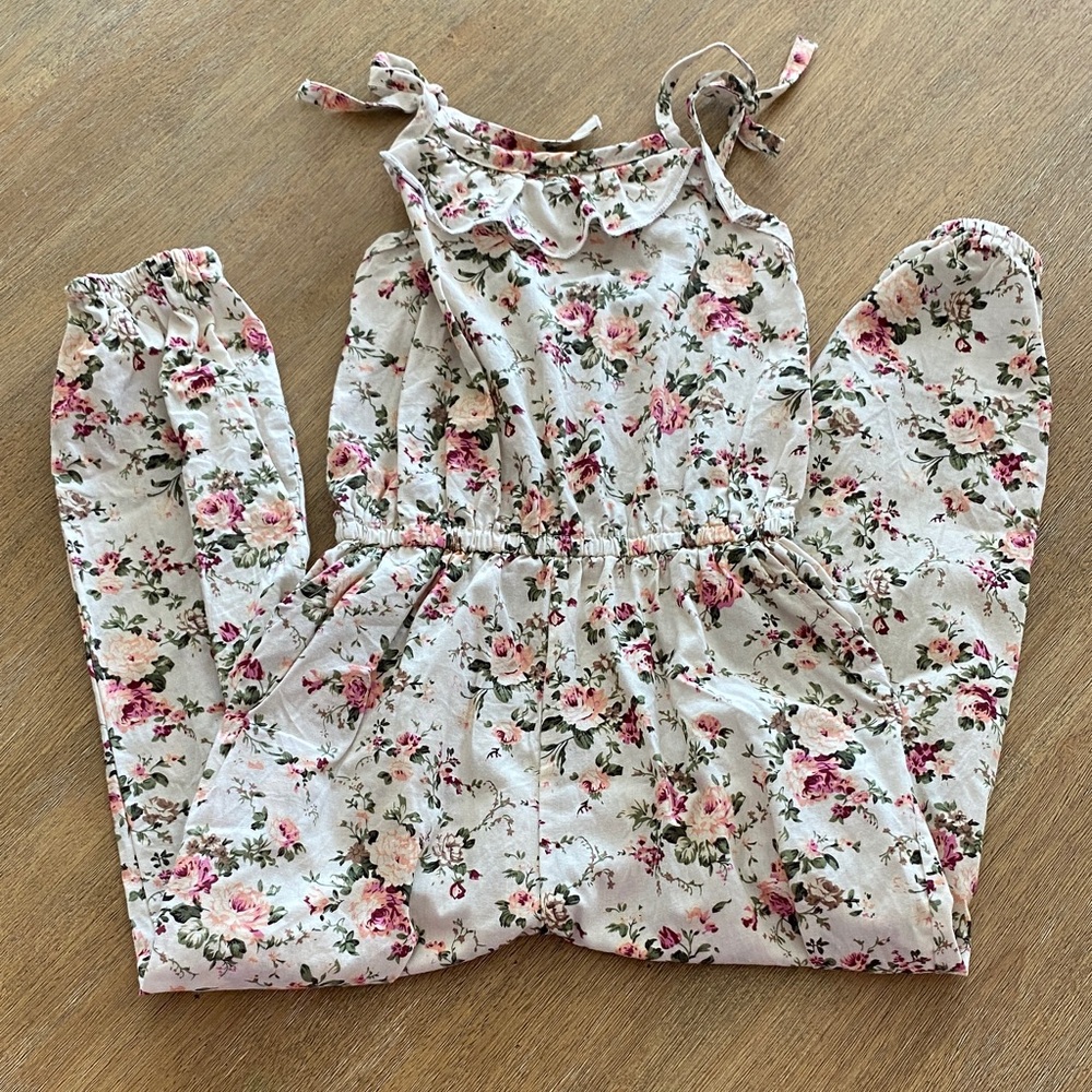 Floral Kids Jumpsuit with Pink and Green Pattern